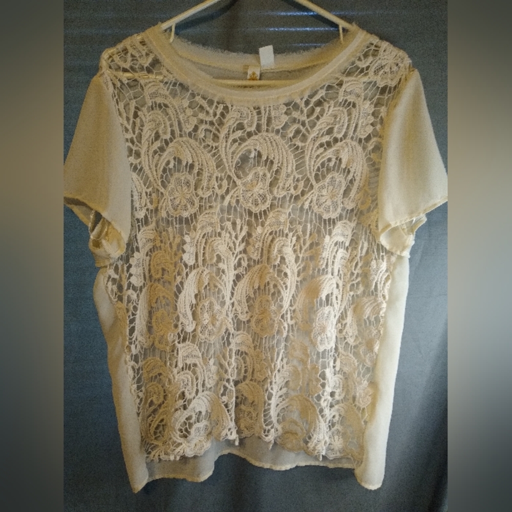 ADIVA Elegant Cream Lace Sheer Short Sleeve Women's Top